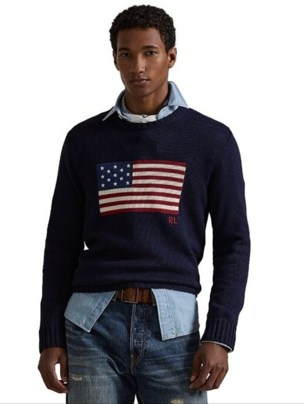 Polo Ralph Lauren Flag Cotton Crewneck Sweater Men's Medium Preppy